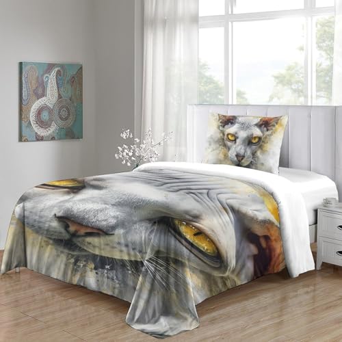 Housse de couette chat sans poils 3D en microfibre douce et anti-plis