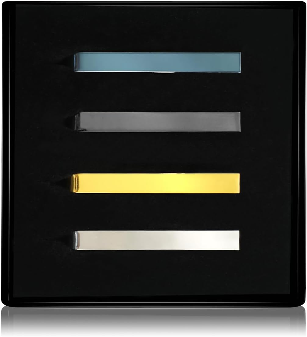 4pcs Skinny Tie Clips for Men 1.69 Inch, Tie Clip Tie Bar Tie Bars Pins Clasps Set for Regular Ties Short Slim Thin Ties with Box Black Blue Gold Silver