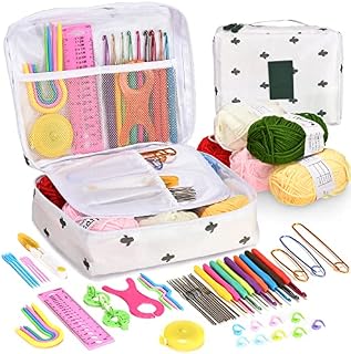 Scoutteemo 59 Pcs Crochet Hooks Set, Crochet Kits For Beginners Adults, Ergonomic Soft Rubber Grip Handles for Beginners Adults Sister Gift Knitting Tools with Case