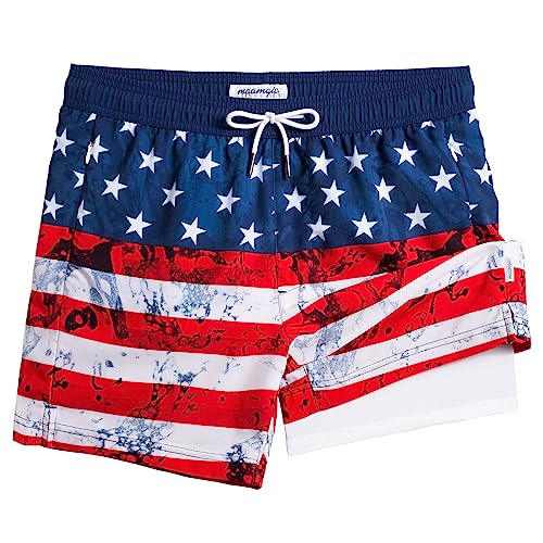 Image of maamgic 5inch Mens Swim Trunks with Compression Liner 2-in-1 Swimming Shorts Stretch Quick Dry with Zipper Pockets