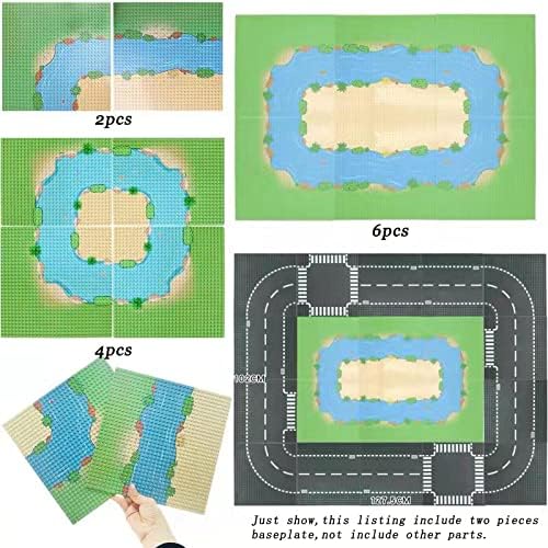 Miniatura 4 de MIUTRUE Baseplates - Bloque de construcción de ladrillo clásico de 10 x 10 pulgadas, diseño de campo de pastizal y río, juguete para caminos de la