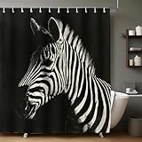 Streifen Duschvorhang Tierisches schwarzes Zebra 180x180 cm Polyester wasserdicht waschbar schnell trocknend Badewanne Badezimmer Vorhang mit 12 Ringen