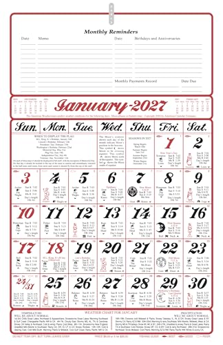 Calendario almanaque original de Estados Unidos 2027 de pared