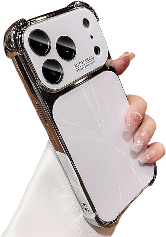 for iPhone Case,Luxury Bling Electroplating Laser Four Corner Cushion Design,Titanium Anti-Scratch Military Grade Drop Protection Shockproof Phone Case (White,iPhone 17)