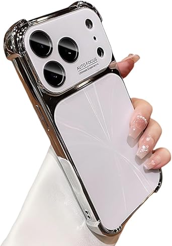 for iPhone Case,Luxury Bling Electroplating Laser Four Corner Cushion Design,Titanium Anti-Scratch Military Grade Drop Protection Shockproof Phone Case White,iPhone 17 Pro