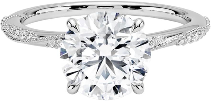 VIVARIS & CO. 1-5 CT Round Cut Moissanite Engagement Ring for Women VVS1 Colorless, Camellia Hidden Accent 10K/14K/18K Solid Gold, 925 Sterling Silver Moissanite Ring Christmas Gift For Her