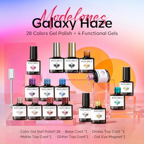 Image of modelones Cat Eye Gel Nail Polish Set Glitter Sparkle 32PCS 28Colors