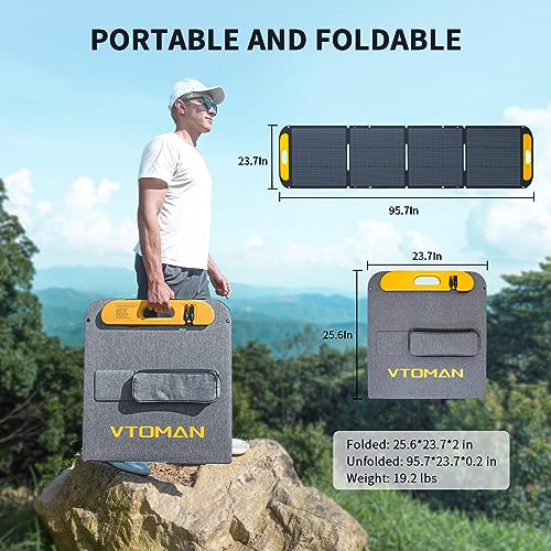 Image of VTOMAN VS200 Portable Solar Panel for Power Station, 200W 19V Foldable Solar Panel w /Supporting Stand, High 23% Efficiency IP67 Waterproof Solar Panel Kit for Backyard Trip Off Grid System