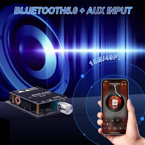 Image of ZK-1002 Bluetooth 5.0 Audio Amplifier Board, 100W x 2 2.0 Channel Mini HiFi Power Amplifier Receiver with Volume Control, BT and AUX Inputs, DC 5-27V Stereo AMP Module for Home DIY Speakers