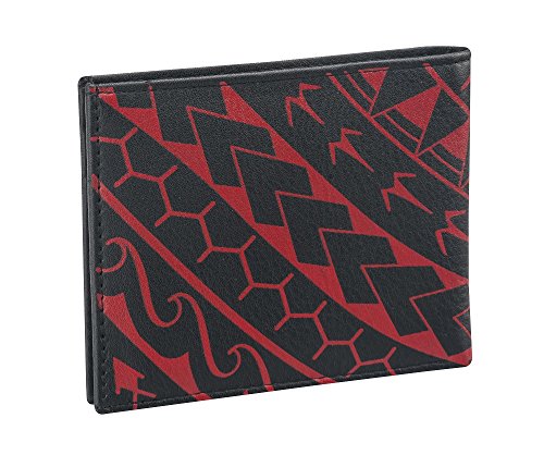 Polynesian Tattoo Bifold Wallet for Men Genuine Leather, "Manu" Tattoo art by Eugene Ta’ase - Black with Red Art from NAKOA3