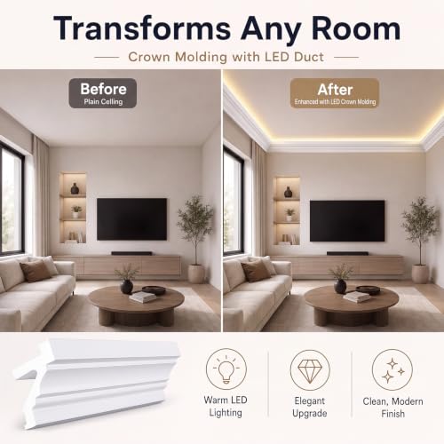 Image of Pushglossy 9 Pc 47.2 inch(Total 35.4Ft) Ceiling Crown Molding with LED Duct Kit