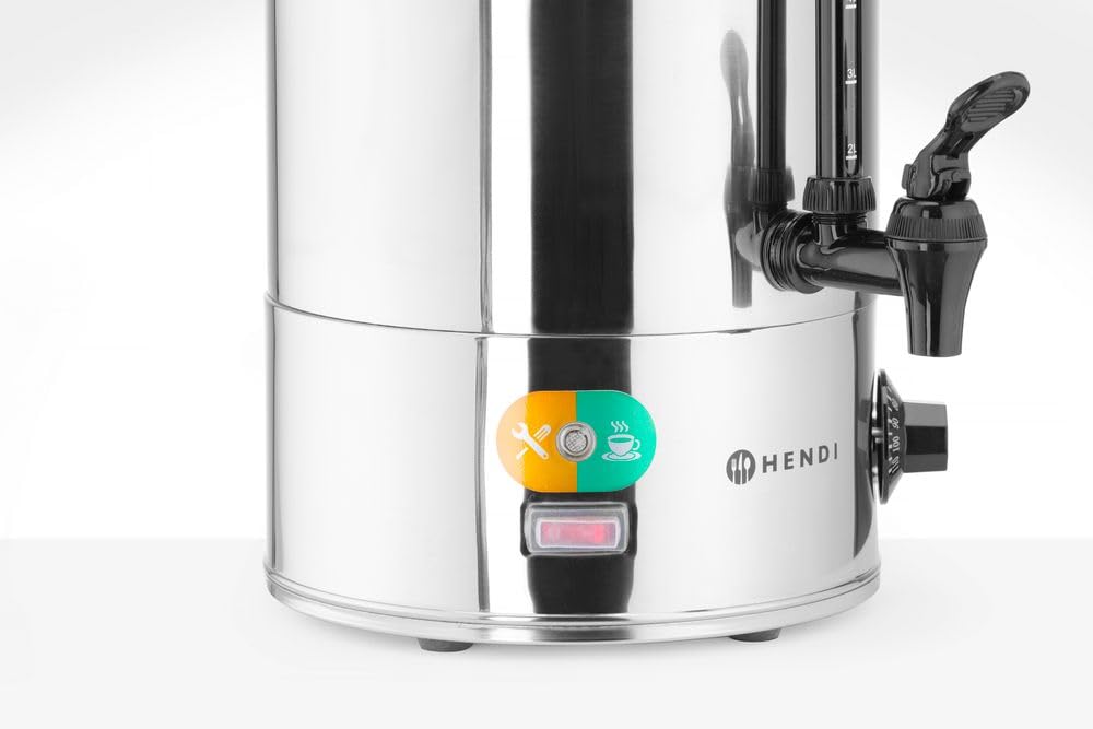HENDI Dispensador de Bebidas Calientes Eléctrico, de Pared Simple, Hervidor para Agua y Vino Caliente, 94–99°C, 9L, 230V/2200W, 340x227x(H)468mm, Acero Inoxidable
