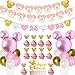 Kreatwow Décorations Fête d'anniversaire Cartoon Mouse Rose Et Or Joyeux Anniversaire Bannière Guirlande Gâteau Et Cupcake Toppers pour Cartoon Mouse Thème 1er 2e 3e Fournitures Fête d'anniversaire