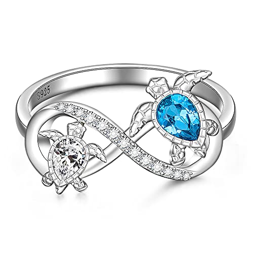 Bague tortue de mer en argent avec saphir bleu synthétique pour femme en taille 6 à 10
