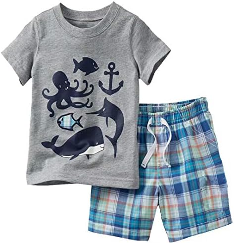Funnymore Toddler Boy Cotton Summer Short Sleeve T-Shirt and Short Set