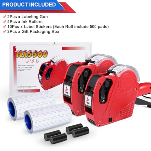 LonXFan Price Gun, 2 Pack Pricing Gun with 5000 Labels & 4 Ink Rollers Kit - 8 Digits Price Tagging Gun Price Label Maker Machine for Office, Home, Retail Store, Supermarket - Thumbnail 2