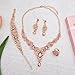 CSY 4 Pcs/Sets Elegant Necklace Earrings Bracelet Ring Bridal Wedding Costume Jewelry Sets for Brides Women Gifts (Rose Gold Plated-Peach Color Crystal)