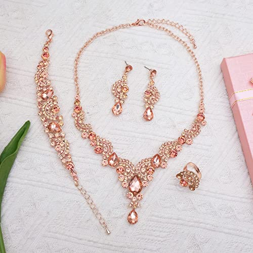 CSY Elegant Costume Jewelry Sets for Wedding Party Prom (Peach Color) by CSY - Used condition - Image 3