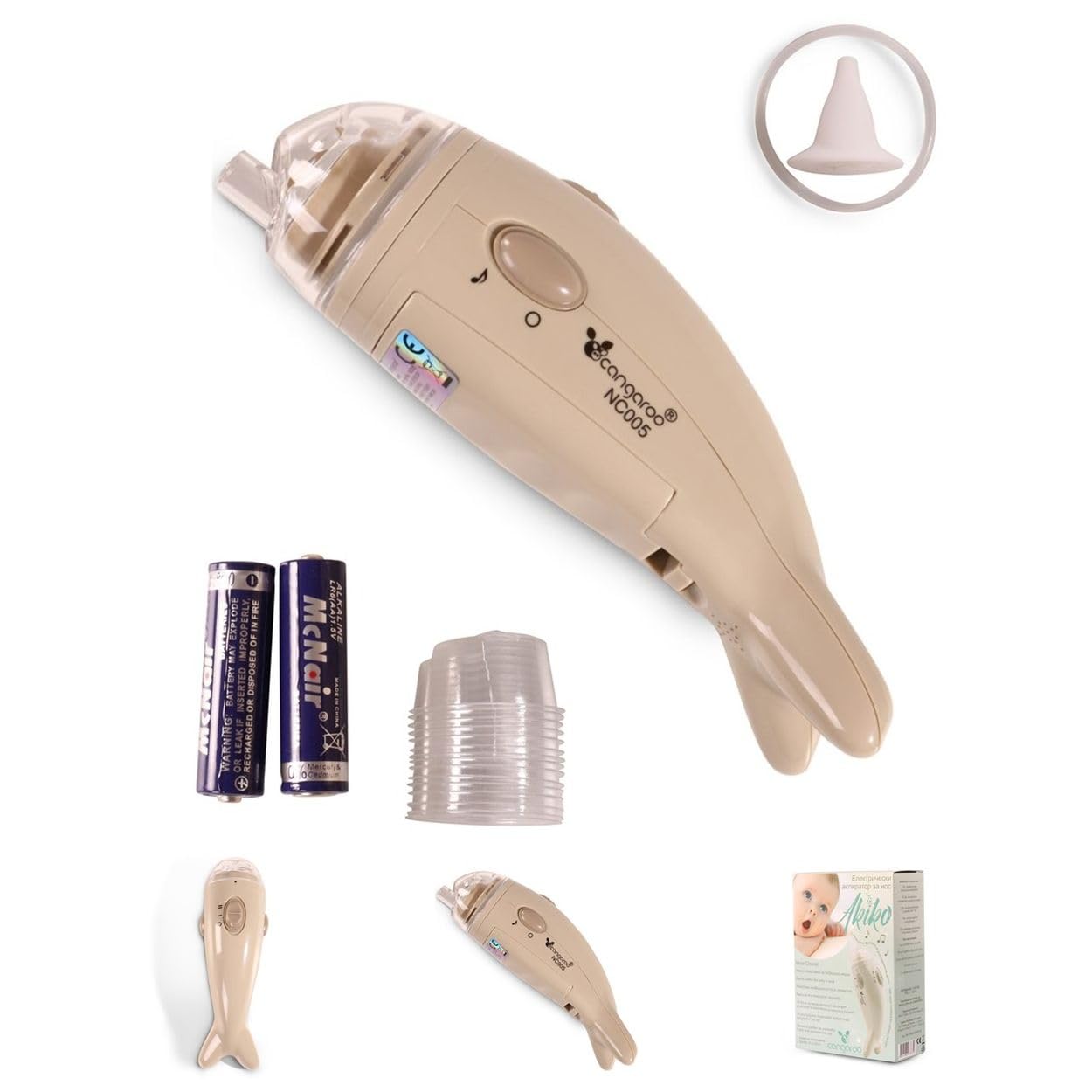 Aspirador nasal eléctrico Akiko, aspirador de secreción nasal, 15 accesorios desechables, sin BPA