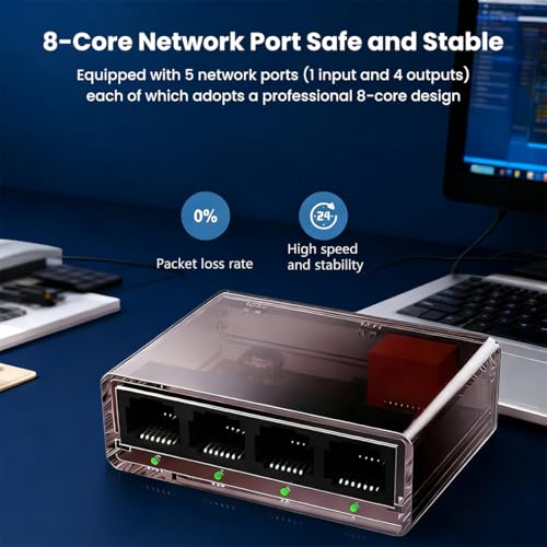 Image of ZORBES Gigabit Ethernet Splitter 1 to 4 Port, Gigabit Ethernet Splitter Network Switch, 1000Mbps High-Speed, Plug and Play, LAN RJ45 Internet Splitter with USB Cable for Router, Laptop /PC, TV, Xbox