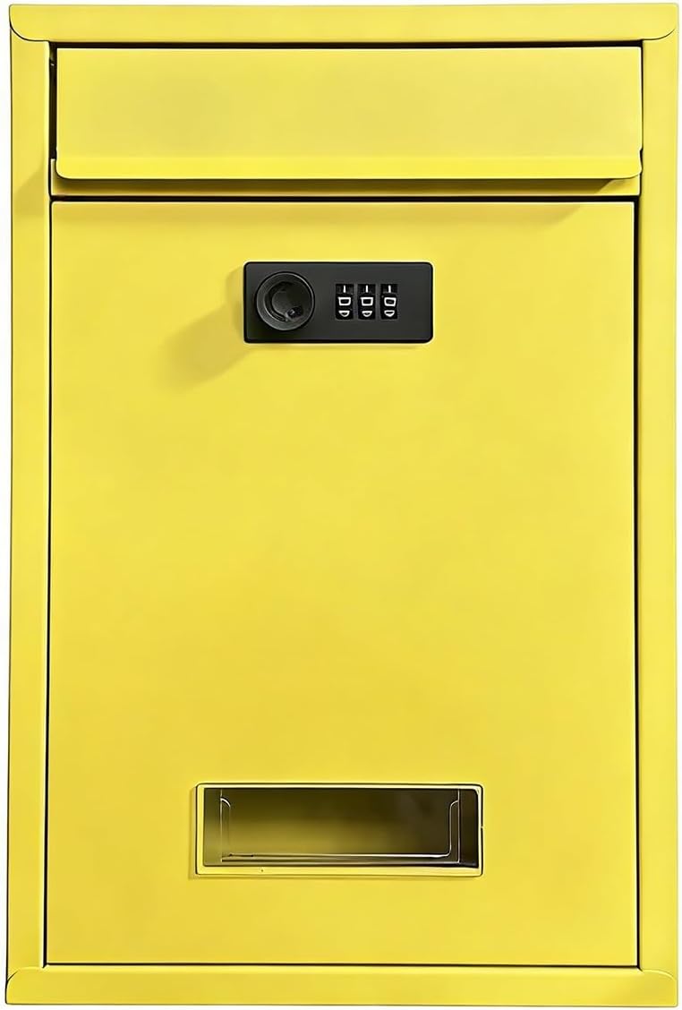 Rust Proof Metal Post Box, Galvanized Steel Mail Box with Lock, Wall Mount Mailbox for House Apartments and Bussiness After Hours Deposits(Yellow)