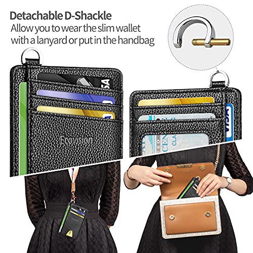 Image of Slim Minimalist Front Pocket Wallet, RFID Blocking Credit Card Holder Wallet with Detachable D-Shackle for Men Women, Litchi Black, Medium
