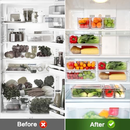 Image of ZIJUND 6 Pack Fridge Organizer, Stackable Refrigerator Organizer Bins with Lids, BPA-Free Fridge Organizers and Storage Containers for Fruit, Vegetable, Food, Drinks, Cereals, Clear