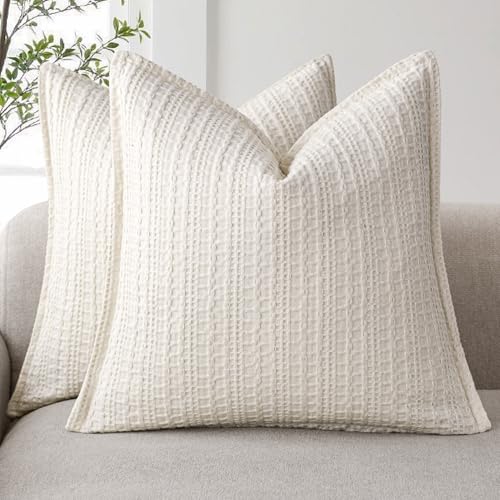 Foindtower Set of 2 Decorative Cotton Waffle Weave...