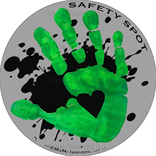Safety Spot Magnet - Kids Handprint for Car Parking Lot Safety - Gray Background with Splat (Green)