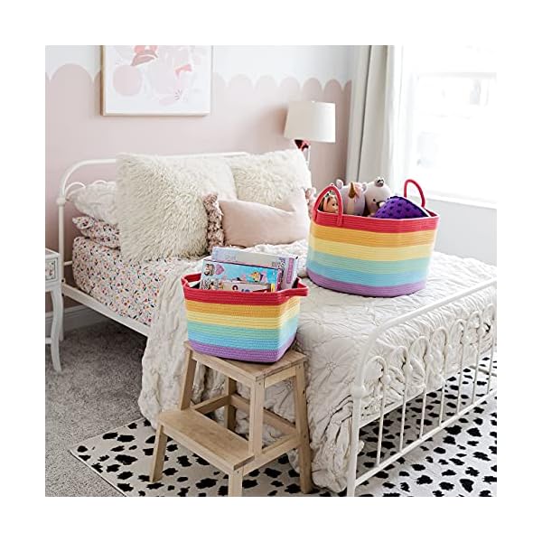 OrganiHaus Regenbogen-Baumwollseil-Aufbewahrungskorb mit Griffen 38x45 | Bunte Dekoration zur Aufbewahrung von… – Bild 8