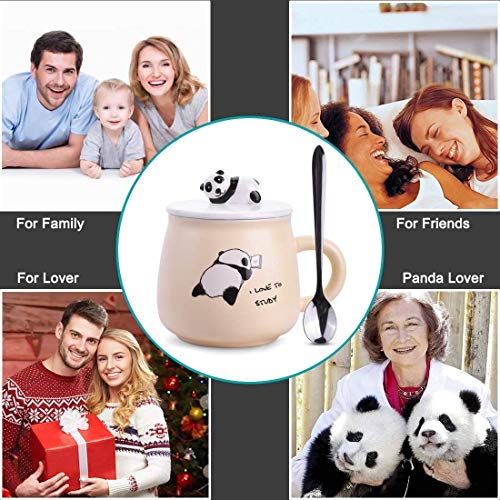 Image of BonZeal Ceramic Birthday Gift for Boys Panda Mug with Lid Spoon Tea Cup Yellow Set of 1 325 ml Birthday Mugs for Coffee Mugs and Cups Gift for Panda Lovers Girls Kids Children