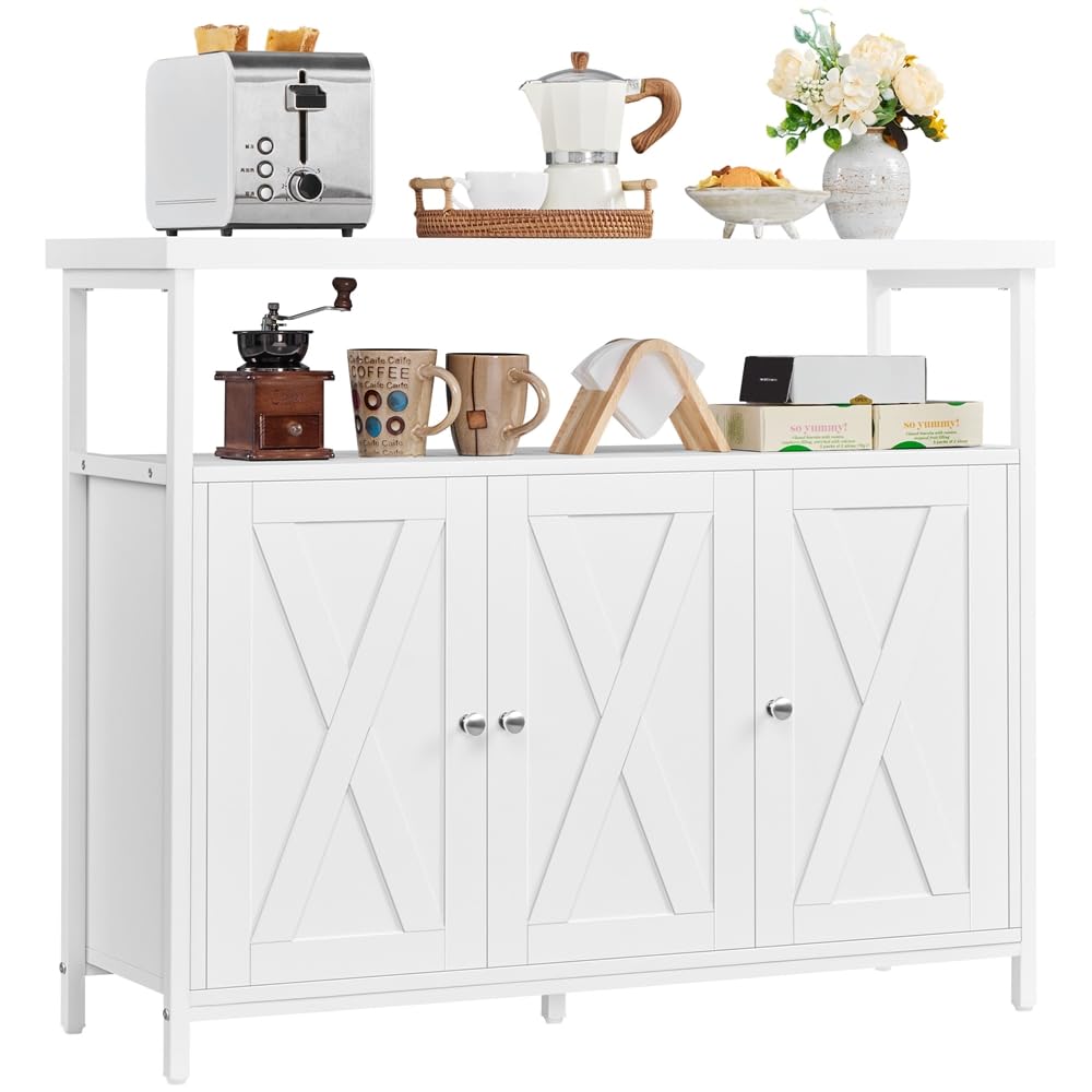 Yaheetech Buffet, Meuble de Rangement Cuisine, avec Placard 3 Portes, Étagère Réglable en Hauteur, 100 × 35 × 81cm, pour Salle à Manger, Salon, Moderne, Blanc