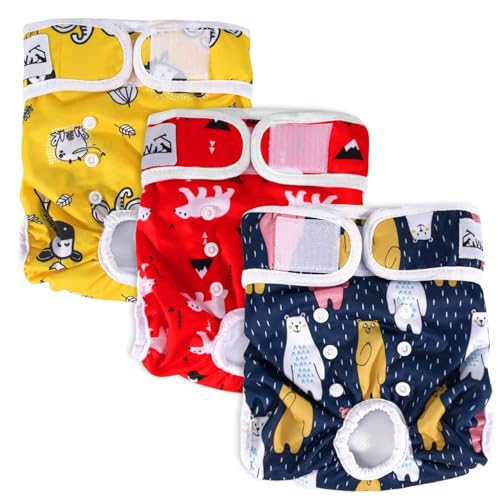 SlowTon Reusable Dog Diapers Female, Washable Doggy Diapers, 3 Pack