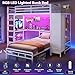 VIAGDO Bunk Bed Twin Over Twin with Hall Tree, Charging Station and LED Lights, L-Shaped Bunk Bed with Desk, 5 Storage Drawers, Twin Bunk Beds with Guardrail & Stairs, No Box Spring Needed, White