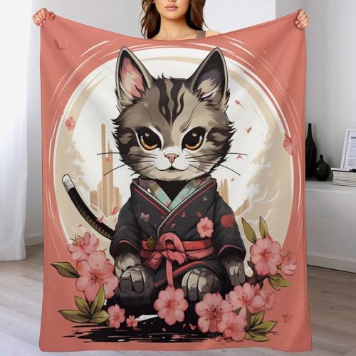 Couverture de voyage chat samouraï flannel pour extérieur et lit - 2