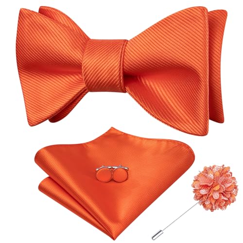 Image of Dubulle Self Tie Bow Ties and Lapel Pin for Men Paisley Solid Mens Bowtie and Handkerchief Cufflinks Set Wedding