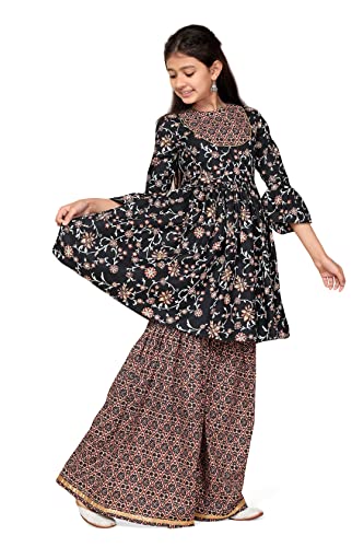 Image of Fashion Dream Girls Cotton Kurta And Sharara Set /Salwar Suit Set (FDGSET00022 NBL 32 Navy Blue 9-10 Yrs)