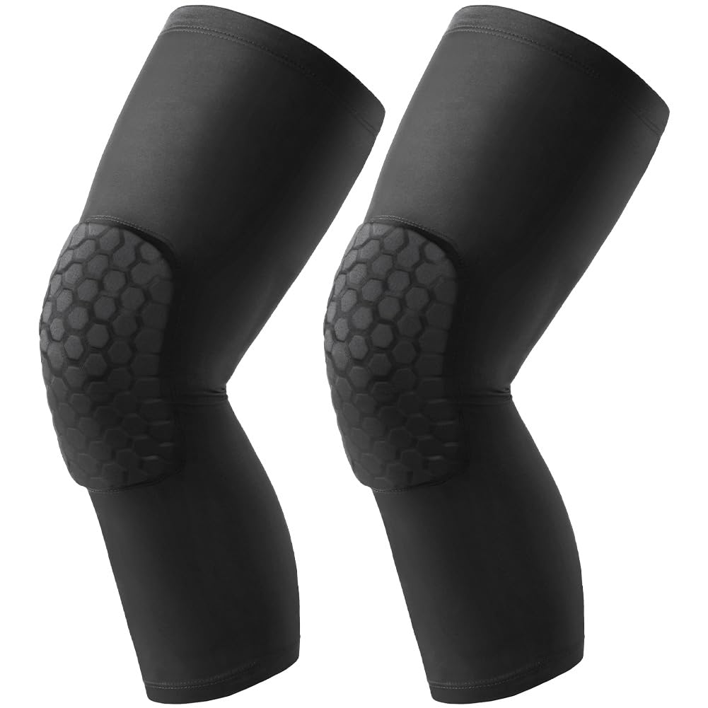 AYBUY Rodilleras de baloncesto, Rodilleras Voleibol para Adulto, Flexible Rodilla Protectoras Deportivas, 2 pcs mangas de compresión anticolisión de panal, para patinaje, Danza, Skate niños, L, negro - 2