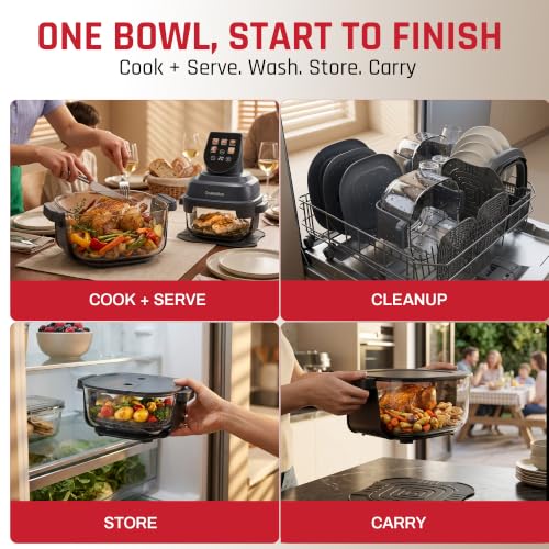 Image of Domestica Aerion Air Fryer | Pure Glass Visible Cooking | 4L + 1.5L Dual Bowl | 5 in 1 Airfry, Bake, Recrisp, Keep Warm | Dishwasher Safe | Soft Touch Button Controls | 1500W | 1 Yr Warranty