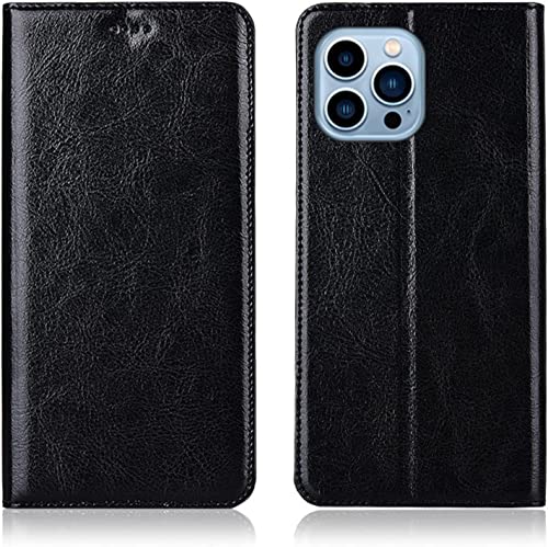 Étui pour iPhone 14 Pro protection intégrale cuir noir avec rabat aimanté et porte-cartes