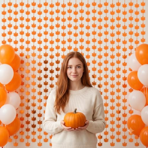 Image of TONIFUL 2Pcs Orange Maple Leaf Metallic Tinsel Foil Fringe Curtain Streamer