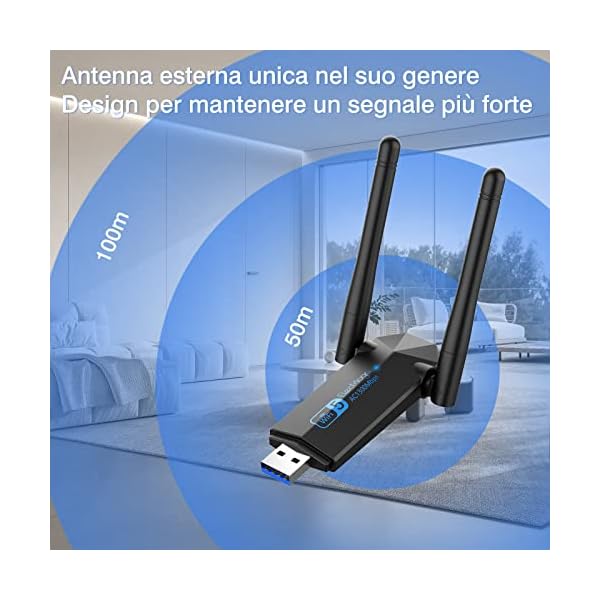 USB WLAN Stick für PC, 1300Mbps USB 3.0 WLAN Adapter PC 2.4GHz/5.8GHz Dual Band Internet Stick mit 2 x 5dBi Antenna für PC/Desktop/Laptop, Kompatibel mit Windows 11/10/8/7/Vista/XP, Mac OS – Bild 7