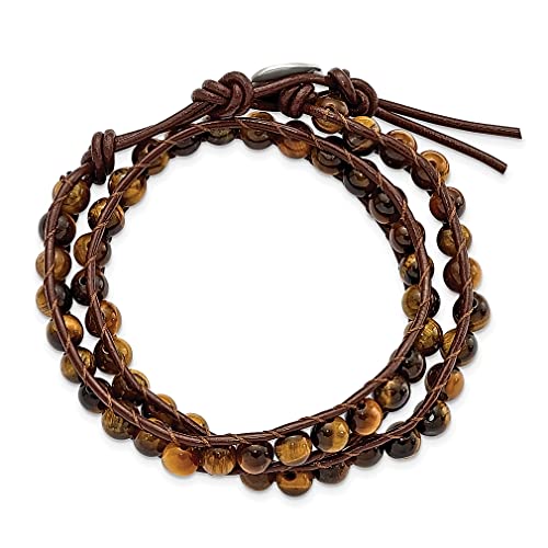 Ice Carats 6Mm Brown Beads Leather Cord Multi Wrap Bracelet Adjustable Stretch Natural Stone Shell Wood Fashion Jewelry For Women Gifts For Her #TOP2