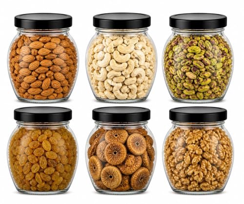 Image of Glass Jar with Air Tight Metal Lid I Kitchen Storage Jars for Spices, Coffee, Sugar & Dry Fruits I Grocery Storage Container I Kitchen Pantry Organiser Jar (MATKA GLASS JAR - 500 ML - PACK OF 6)