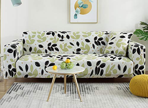 AZZXZONa Funda De Sofá Hojas Verdes Negras Tela Elástica Silla Lavable Sofá De Dos Plazas Sofá Sofá Sofá Universal Funda Antideslizante Protector De La Cubierta para Muebles 4 Plazas: 225-290 Cm
