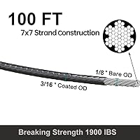 Vista 3 de Cuerda de alambre recubierta de vinilo negro de 100 pies, kit de luces para colgar, kit de barandilla de cable negro, balaustradas de bricolaje, 1/8