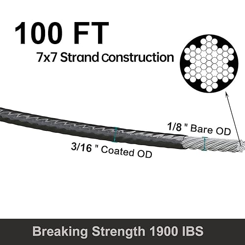 Miniatura 3 de Cuerda de alambre recubierta de vinilo negro de 100 pies, kit de luces para colgar, kit de barandilla de cable negro, balaustradas de bricolaje, 18