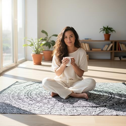 Image of Craft Trade 54x84 Inches Black and White Cotton Mandala Ombre Wall Hanging Tapestry