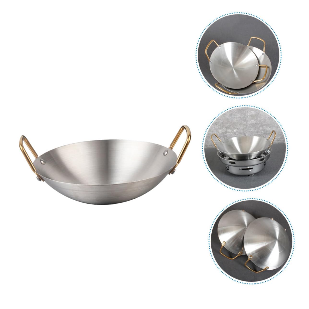 Pentola Doppia in Acciaio Inox 26 Cm Manici, Wok per Fornelli e Hot Pot per Ristorante, Padella Liscia Antiaderente per Cucina Domestica e Cottura di Ramen e Noodles