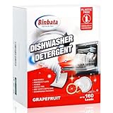 Binbata Eco Dishwasher Detergent Sheets Up To 160 Loads, Grapefruit Scent Plastic Free Dishwashing Soap Strips With High Efficient Solid Enzyme, Leaving Dishes Sparkling Clean
